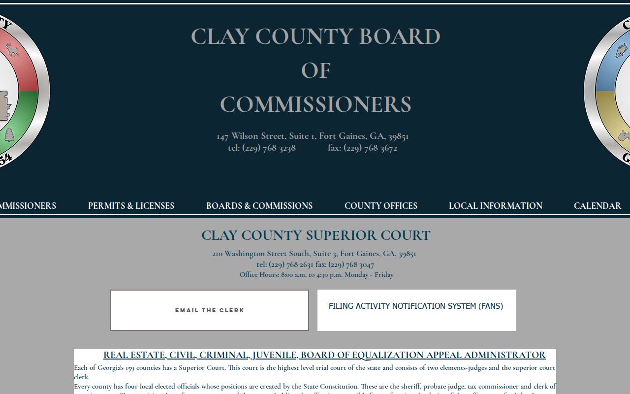 Clay County criminal history Superior Court clerk page