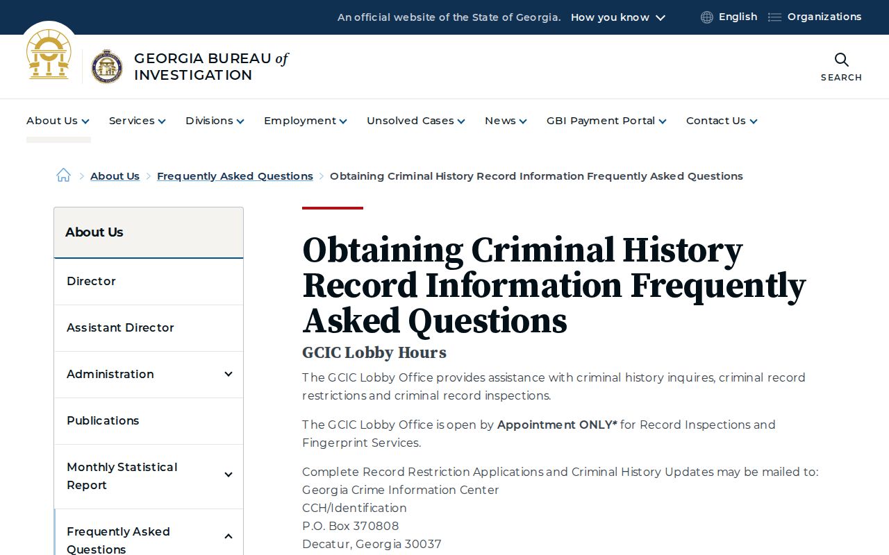 Georgia Bureau of Investigation criminal history information page