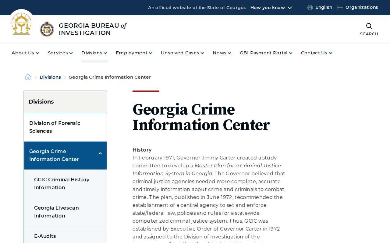 Georgia Crime Information Center system information page