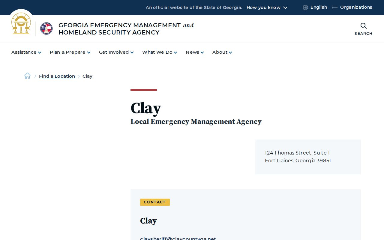 Georgia emergency management Clay County contact directory