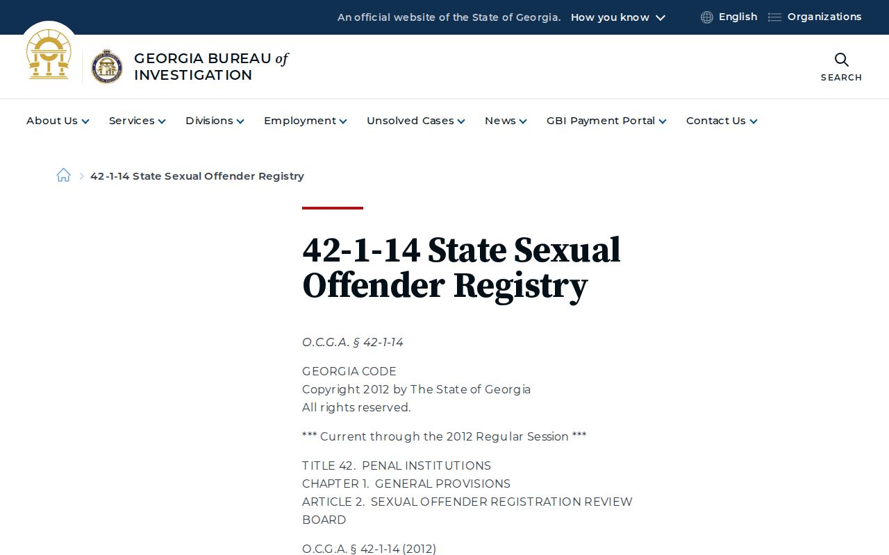 Georgia Bureau of Investigation sex offender risk classification page
